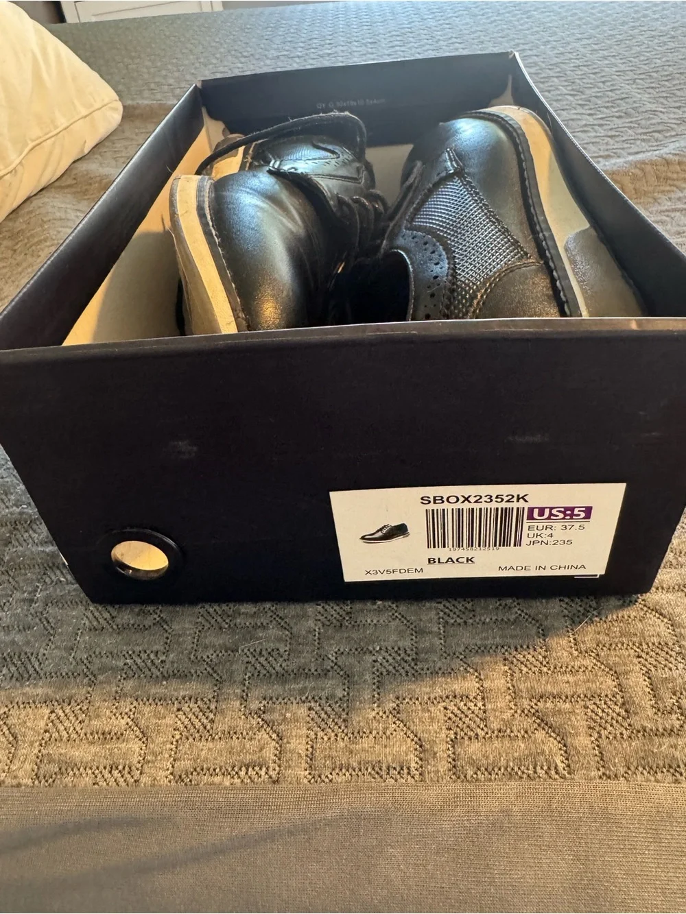 Kids Black Leather Lace-Up Derby Shoes